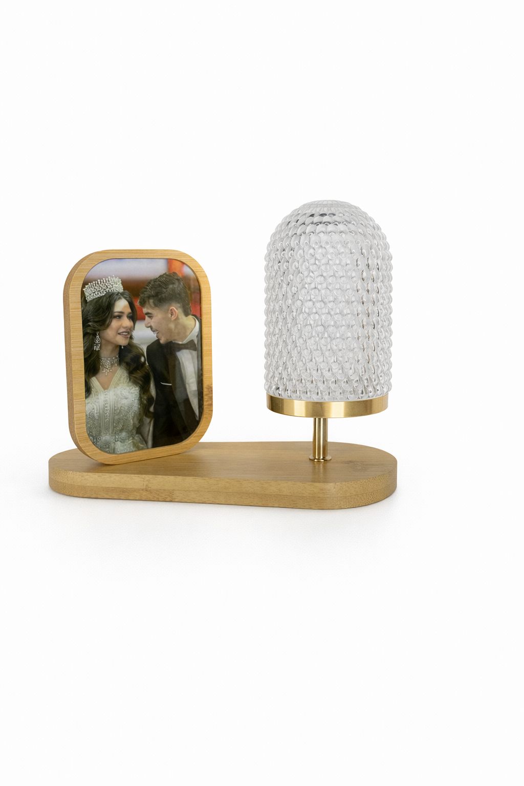 Lampe Photo Personnalisée Magnétique en Bambou – Cadeau Couple Unique