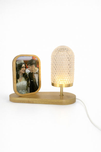 Lampe Photo Personnalisée Magnétique en Bambou – Cadeau Couple Unique